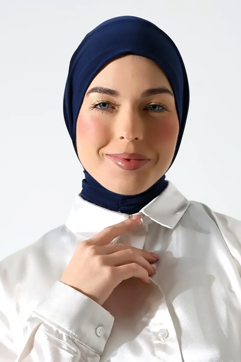 Kadın Çıtçıtlı Bağlamalı Tesettür Hazır Pratik Şal Lacivert - 2