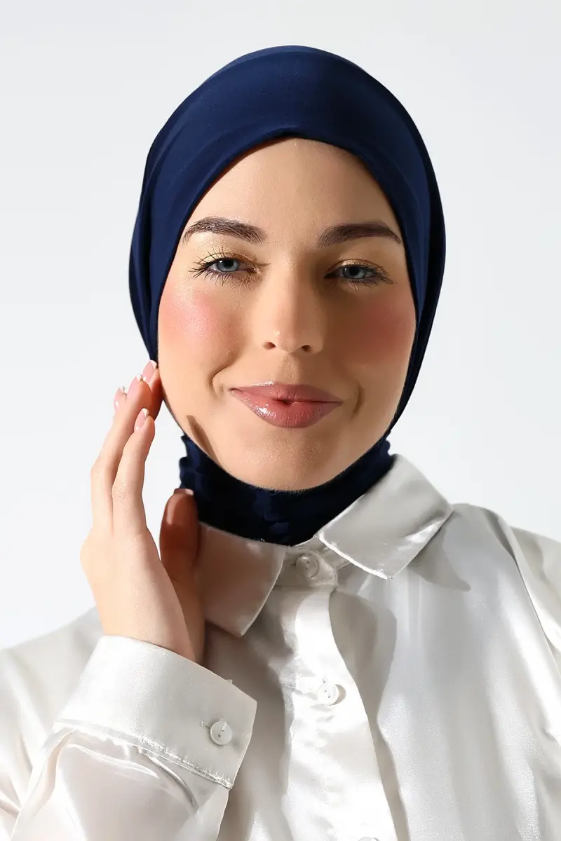 Kadın Çıtçıtlı Bağlamalı Tesettür Hazır Pratik Şal Lacivert - 3
