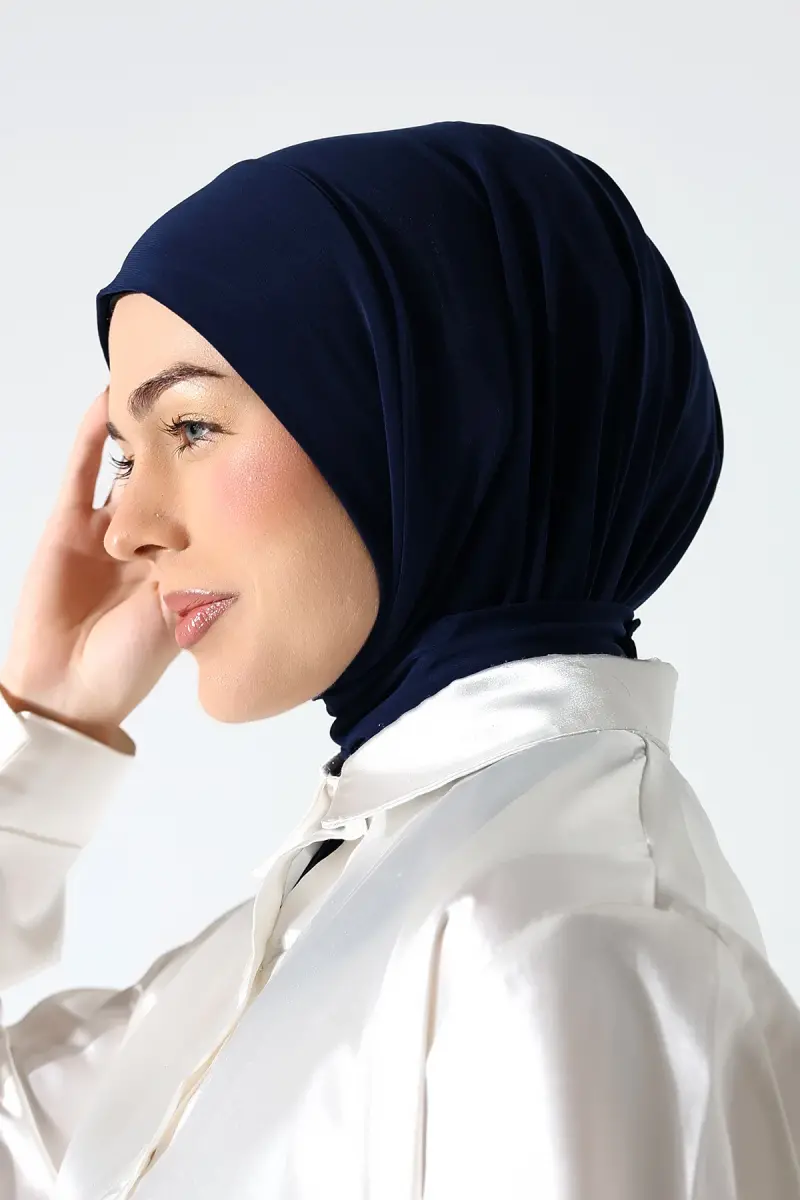 Kadın Çıtçıtlı Bağlamalı Tesettür Hazır Pratik Şal Lacivert - 4