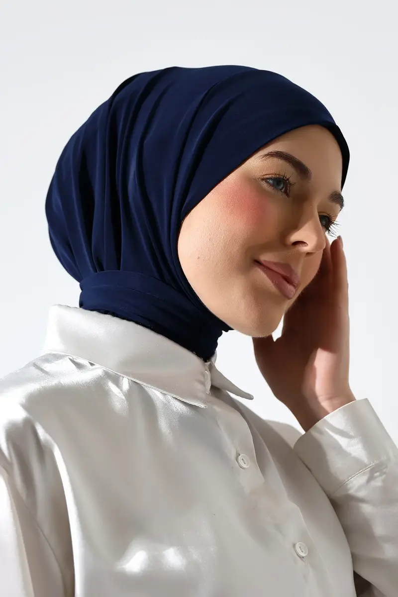 Kadın Çıtçıtlı Bağlamalı Tesettür Hazır Pratik Şal Lacivert - 5