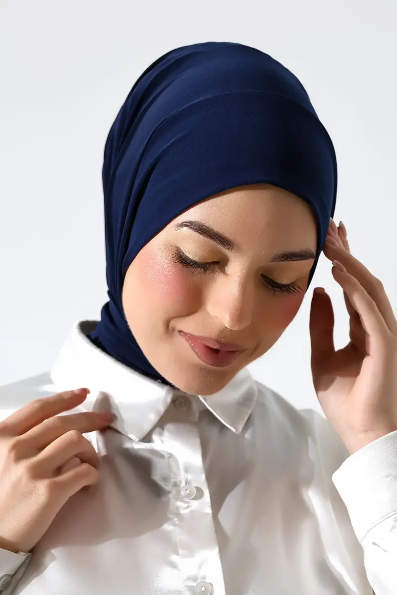 Kadın Çıtçıtlı Bağlamalı Tesettür Hazır Pratik Şal Lacivert - 6