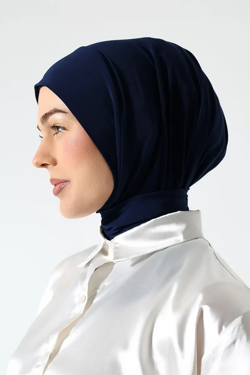 Kadın Çıtçıtlı Bağlamalı Tesettür Hazır Pratik Şal Lacivert - 7
