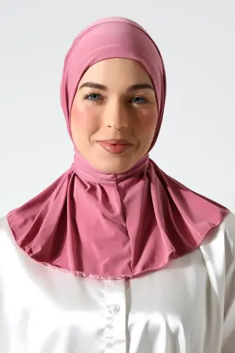 Kadın Çıtçıtlı Bağlamalı Tesettür Hazır Pratik Şal Pembe 