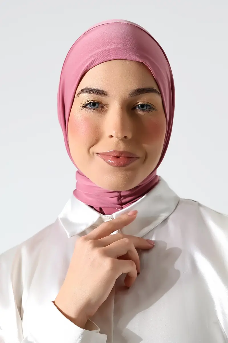 Kadın Çıtçıtlı Bağlamalı Tesettür Hazır Pratik Şal Pembe - 2
