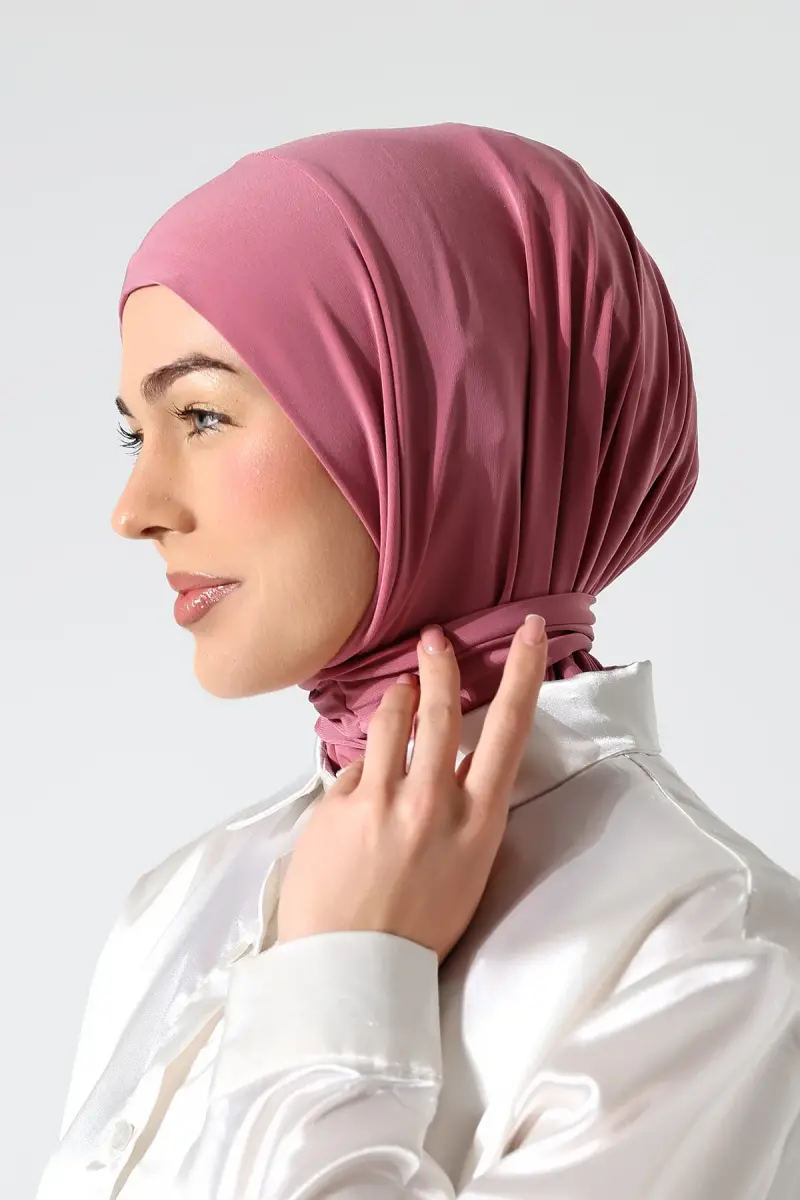 Kadın Çıtçıtlı Bağlamalı Tesettür Hazır Pratik Şal Pembe - 3