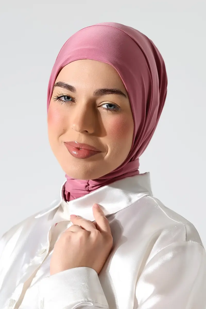 Kadın Çıtçıtlı Bağlamalı Tesettür Hazır Pratik Şal Pembe - 4
