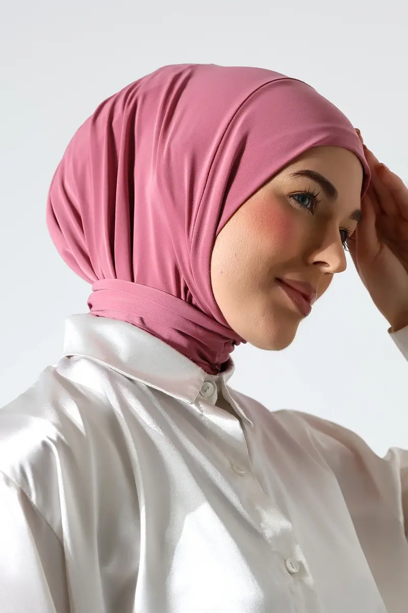 Kadın Çıtçıtlı Bağlamalı Tesettür Hazır Pratik Şal Pembe - 5
