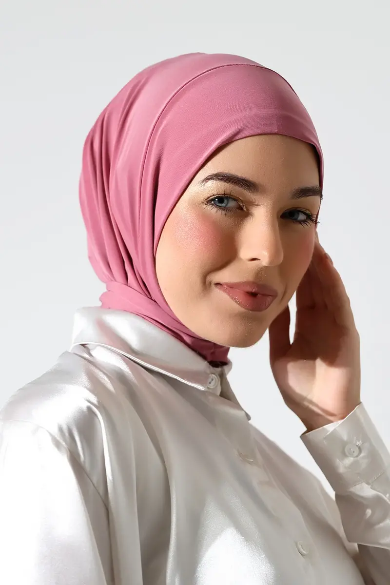 Kadın Çıtçıtlı Bağlamalı Tesettür Hazır Pratik Şal Pembe - 6