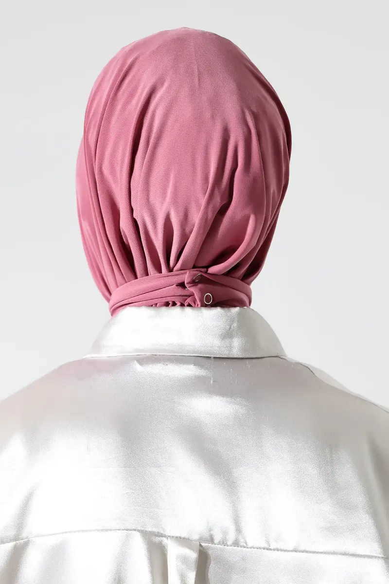 Kadın Çıtçıtlı Bağlamalı Tesettür Hazır Pratik Şal Pembe - 8