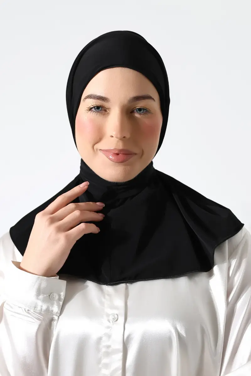 Kadın Çıtçıtlı Bağlamalı Tesettür Hazır Pratik Şal Siyah - 1