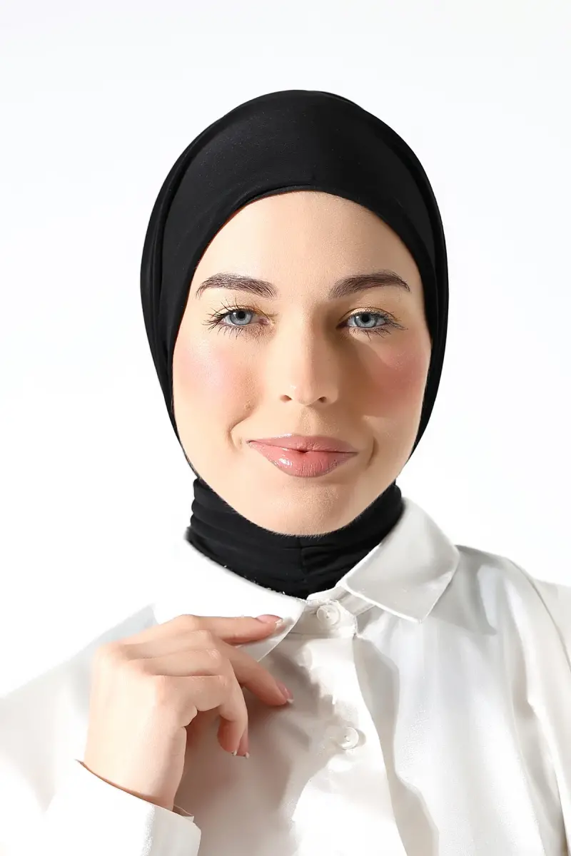 Kadın Çıtçıtlı Bağlamalı Tesettür Hazır Pratik Şal Siyah - 2