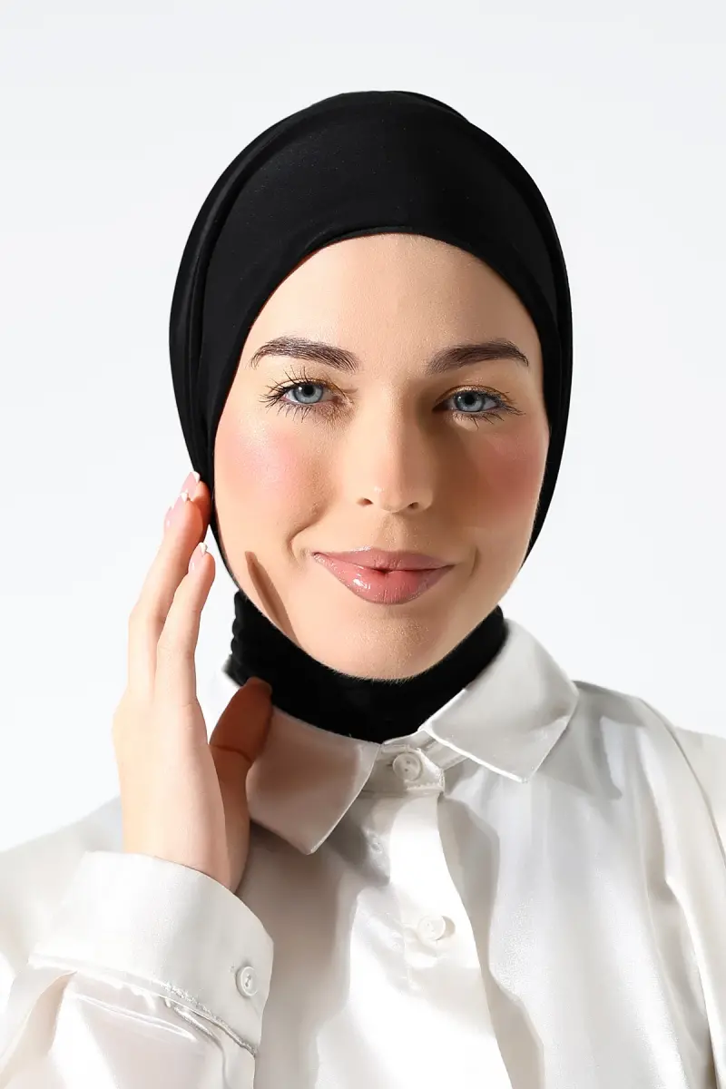 Kadın Çıtçıtlı Bağlamalı Tesettür Hazır Pratik Şal Siyah - 3
