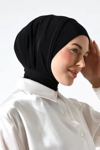 Kadın Çıtçıtlı Bağlamalı Tesettür Hazır Pratik Şal Siyah - 5
