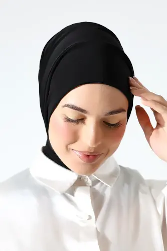 Kadın Çıtçıtlı Bağlamalı Tesettür Hazır Pratik Şal Siyah - 7