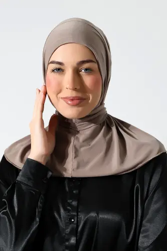 Kadın Çıtçıtlı Bağlamalı Tesettür Hazır Pratik Şal Vizon 