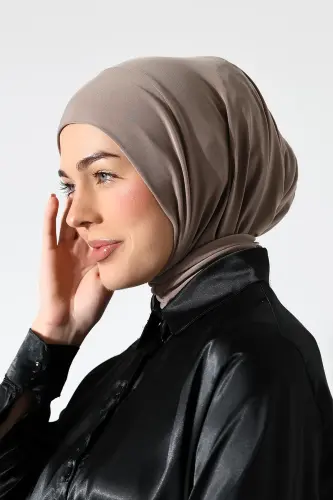 Kadın Çıtçıtlı Bağlamalı Tesettür Hazır Pratik Şal Vizon - 3