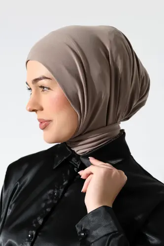 Kadın Çıtçıtlı Bağlamalı Tesettür Hazır Pratik Şal Vizon - 4