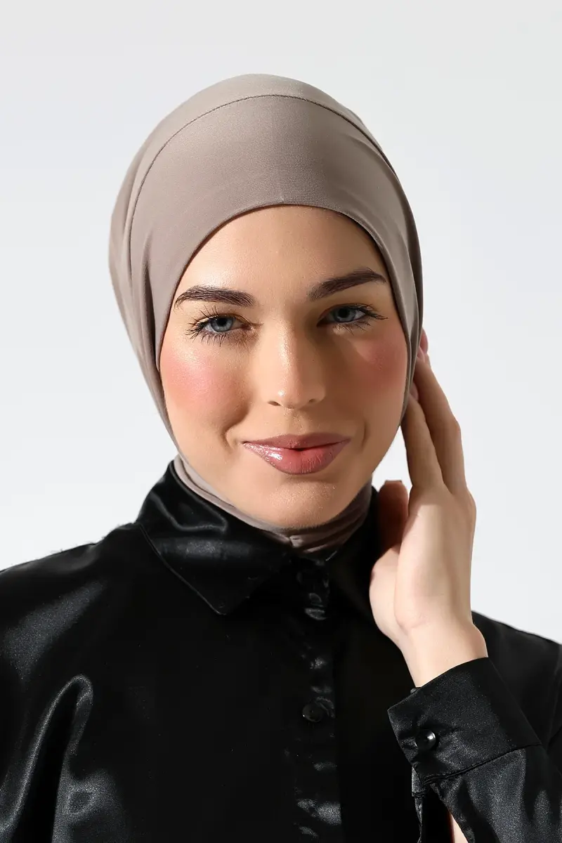 Kadın Çıtçıtlı Bağlamalı Tesettür Hazır Pratik Şal Vizon - 5