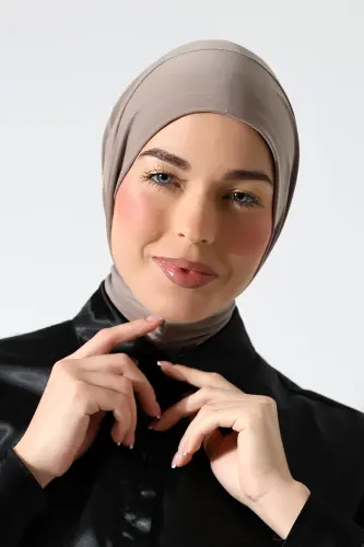 Kadın Çıtçıtlı Bağlamalı Tesettür Hazır Pratik Şal Vizon - 6