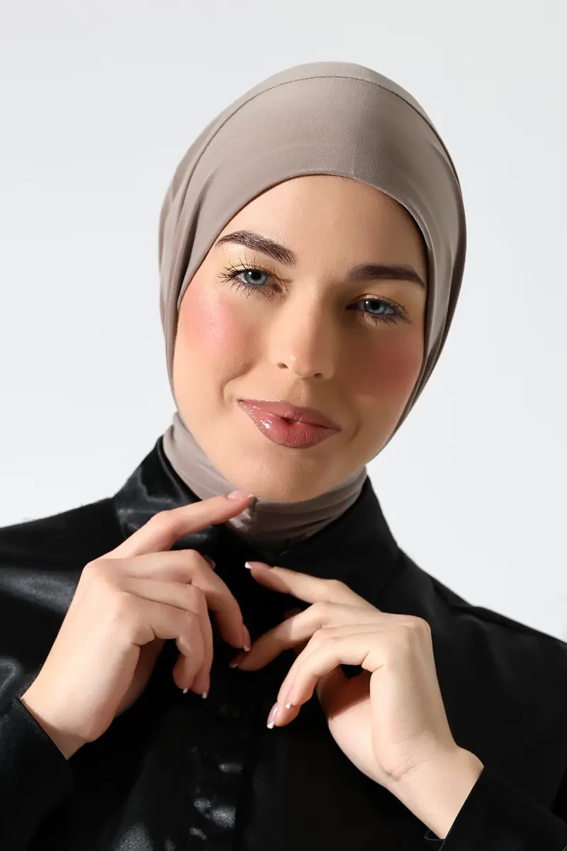Kadın Çıtçıtlı Bağlamalı Tesettür Hazır Pratik Şal Vizon - 6