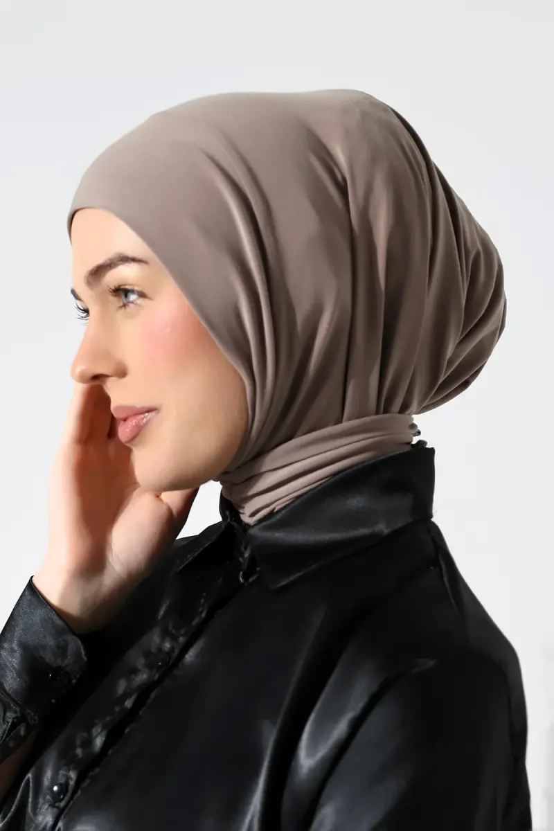 Kadın Çıtçıtlı Bağlamalı Tesettür Hazır Pratik Şal Vizon - 7