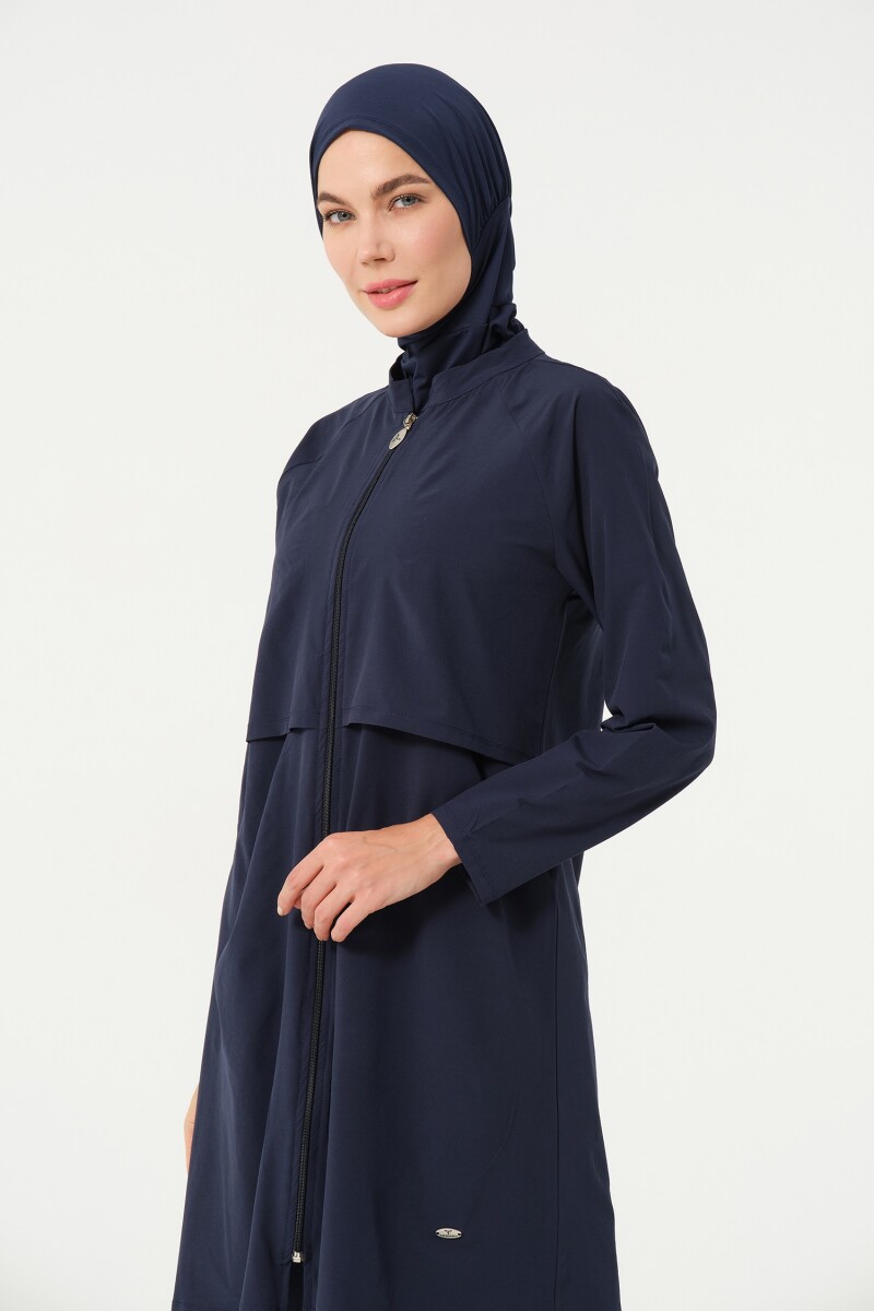 Kadın Crop Detaylı Düz Sporcu Beli Lastikli Tam Kapalı Tesettür Mayo 3006-25 Koyu Lacivert - 6