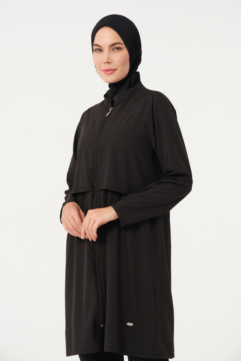 Kadın Crop Detaylı Düz Sporcu Beli Lastikli Tam Kapalı Tesettür Mayo 3006-25 Siyah - 4