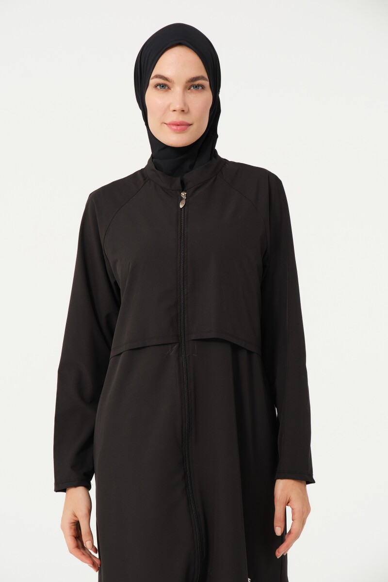 Kadın Crop Detaylı Düz Sporcu Beli Lastikli Tam Kapalı Tesettür Mayo 3006-25 Siyah - 5