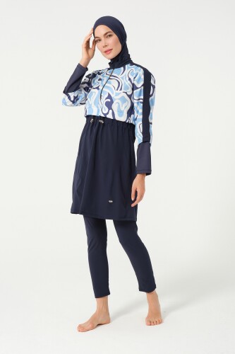 Kadın Crop Detaylı Sporcu Beli Lastikli Tam Kapalı Tesettür Mayo 3008-25 Koyu Lacivert - 2