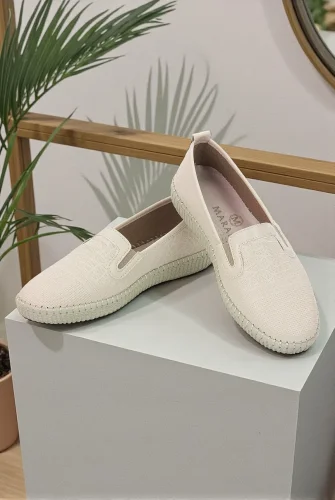 Kadın Deri Günlük Ortopedik Ayakkabı, Esnek ve Yumuşak Tabanlı Hac Umre Ayakkabısı - Bej - 1