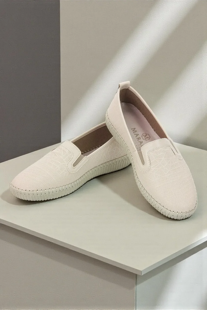 Kadın Deri Günlük Ortopedik Ayakkabı, Esnek ve Yumuşak Tabanlı Hac Umre Ayakkabısı - Bej - 2