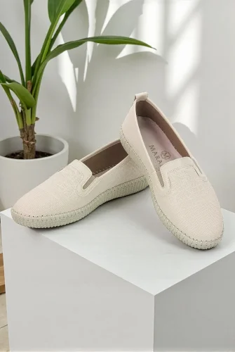 Kadın Deri Günlük Ortopedik Ayakkabı, Esnek ve Yumuşak Tabanlı Hac Umre Ayakkabısı - Bej - 3