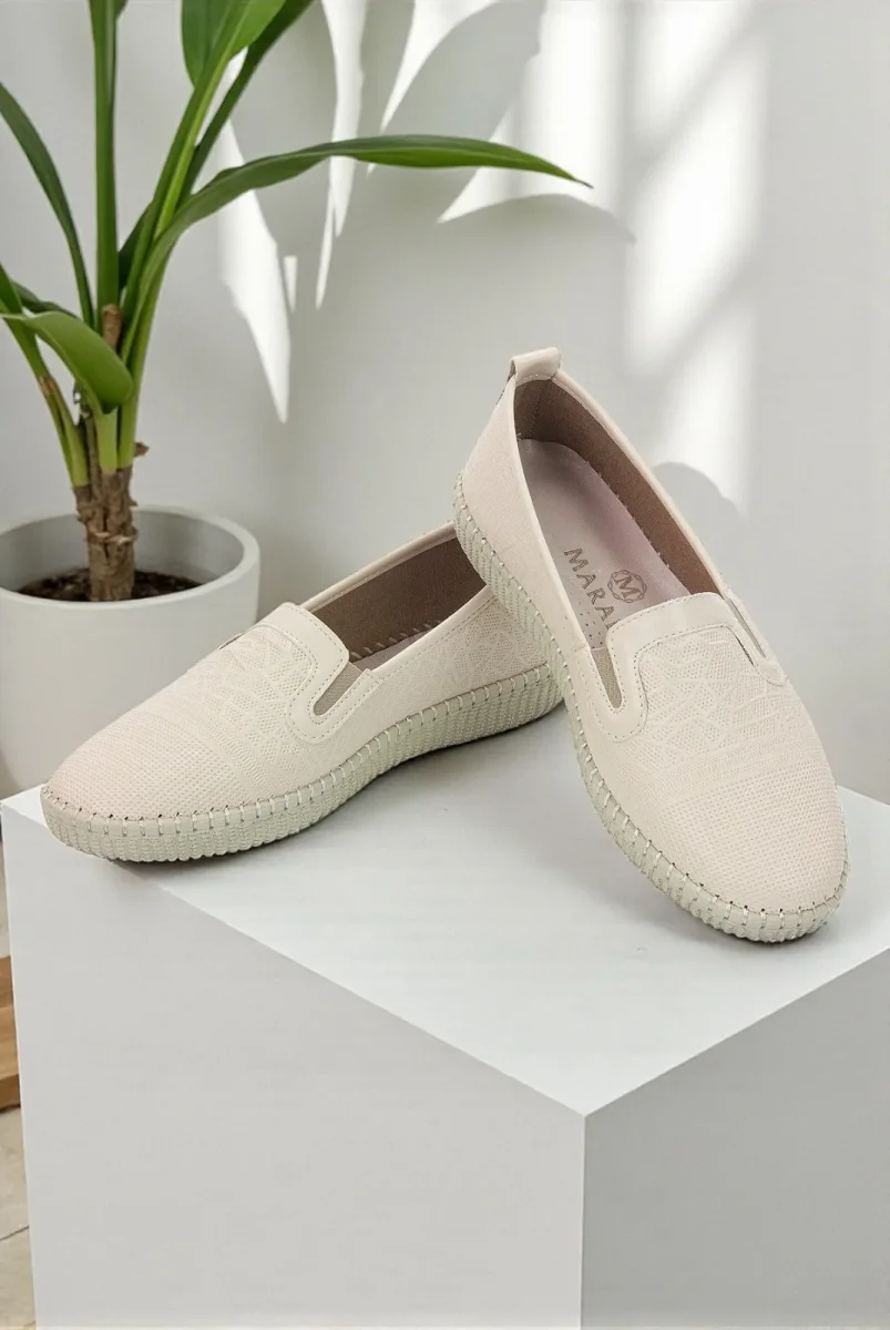 Kadın Deri Günlük Ortopedik Ayakkabı, Esnek ve Yumuşak Tabanlı Hac Umre Ayakkabısı - Bej - 3