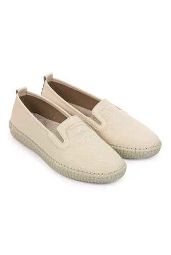 Kadın Deri Günlük Ortopedik Ayakkabı, Esnek ve Yumuşak Tabanlı Hac Umre Ayakkabısı - Bej - 6