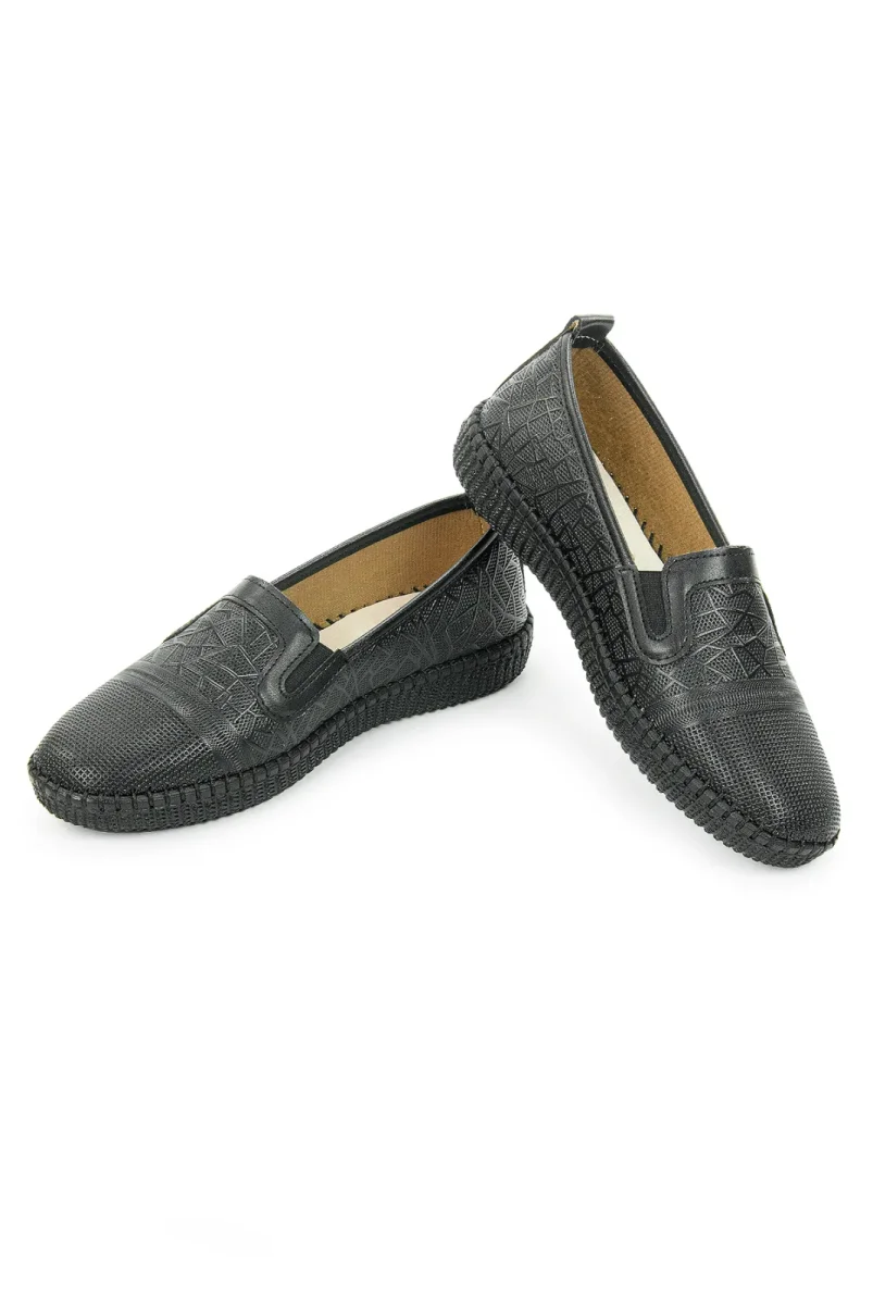 Kadın Deri Günlük Ortopedik Ayakkabı, Esnek ve Yumuşak Tabanlı Hac Umre Ayakkabısı - Siyah - 2