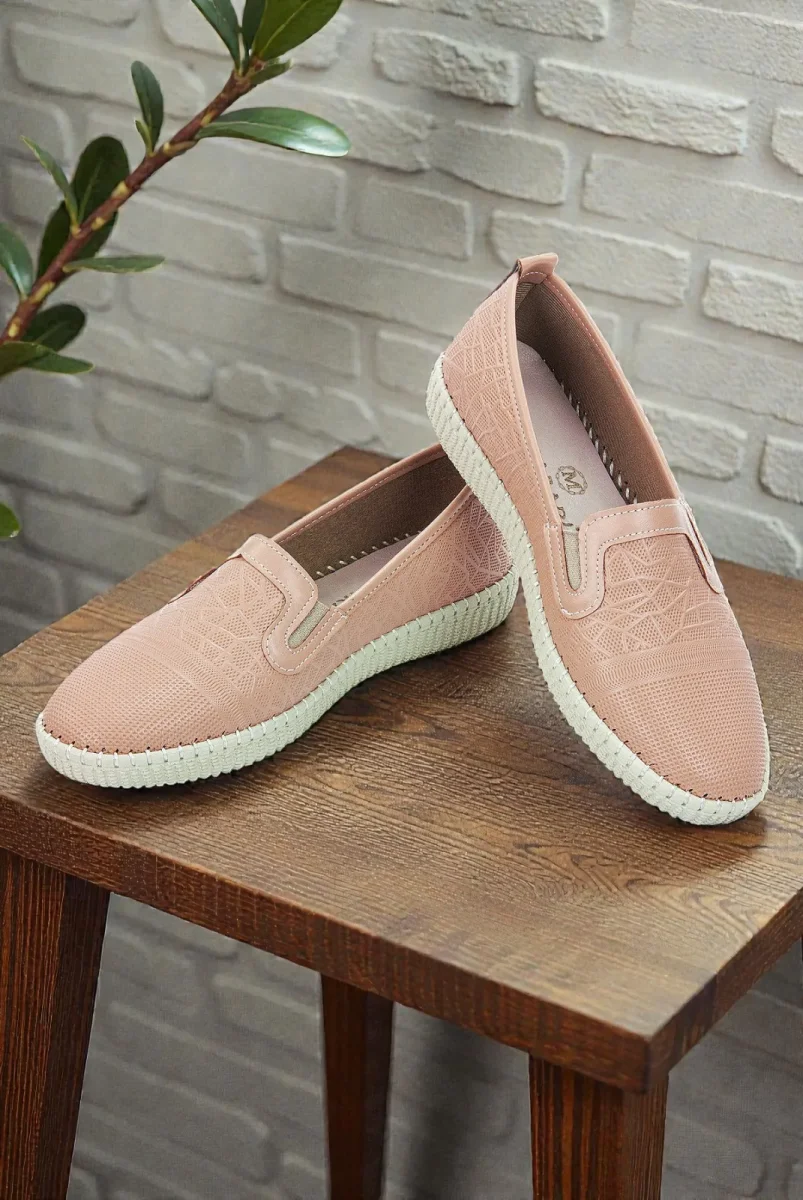 Kadın Deri Günlük Ortopedik Ayakkabı, Esnek ve Yumuşak Tabanlı Hac Umre Ayakkabısı - Somon - 1