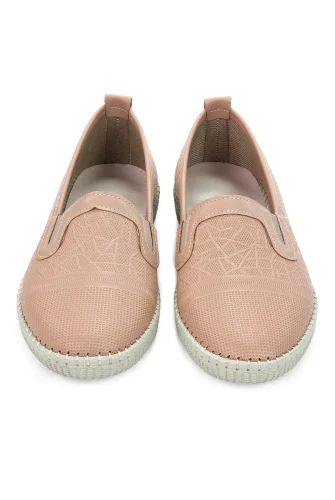 Kadın Deri Günlük Ortopedik Ayakkabı, Esnek ve Yumuşak Tabanlı Hac Umre Ayakkabısı - Somon - 3