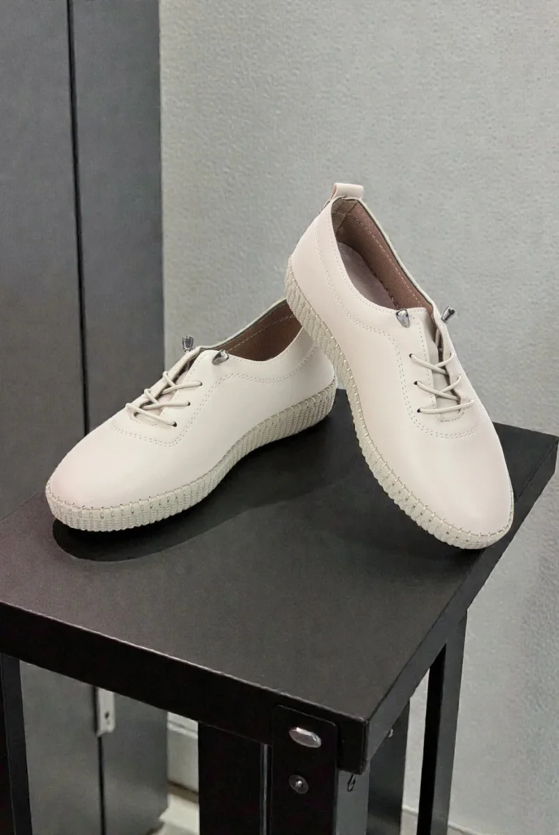 Kadın Deri Ortopedik Günlük Ayakkabı, Esnek ve Yumuşak Tabanlı Hac Umre Ayakkabısı - Bej - 1