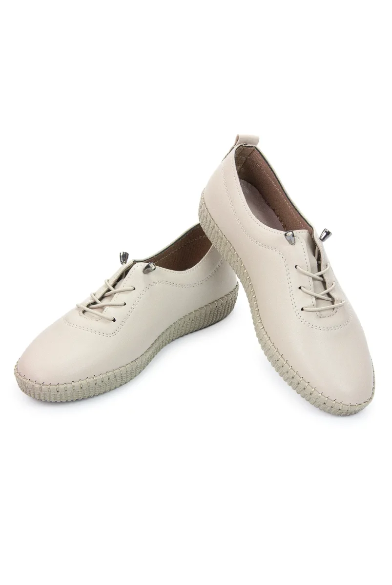 Kadın Deri Ortopedik Günlük Ayakkabı, Esnek ve Yumuşak Tabanlı Hac Umre Ayakkabısı - Bej - 2