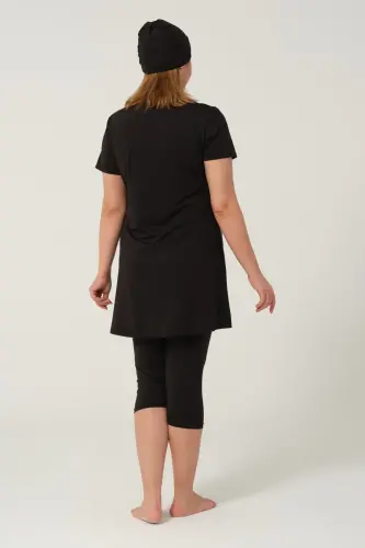 Kadın Desenli Hızlı Kuruyan Yarı Kapalı Tesettür Mayo 2523-25 Siyah - 4