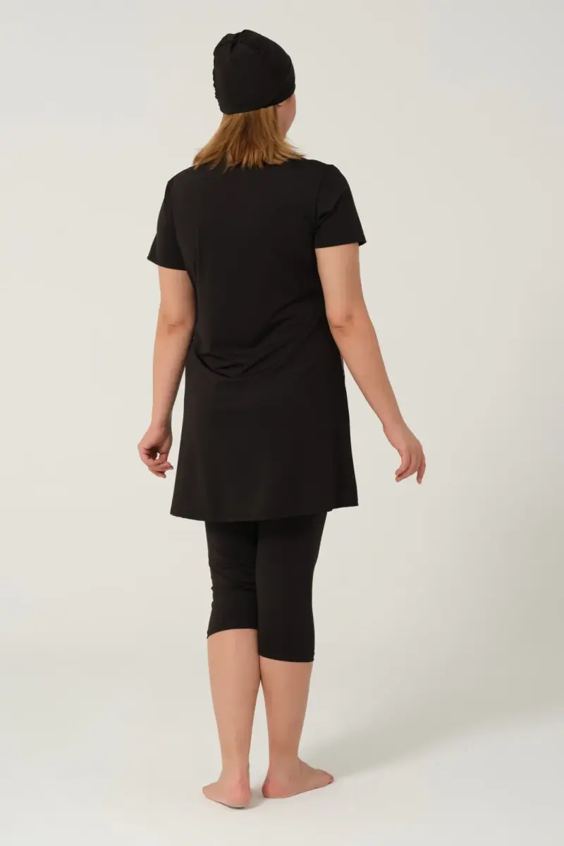 Kadın Desenli Hızlı Kuruyan Yarı Kapalı Tesettür Mayo 2523-25 Siyah - 4