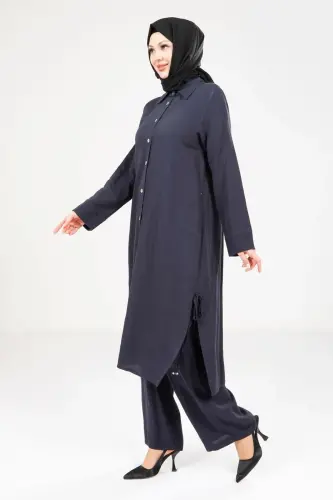 Kadın Düğmeli İkili Hac ve Umre Kıyafeti Lacivert 9281-25 - Beyza (1)