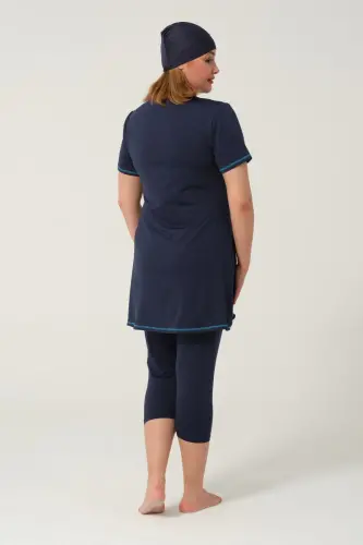 Kadın Düz Desenli Yarı Kapalı Tesettür Mayo 24185-25 Koyu Lacivert - 4