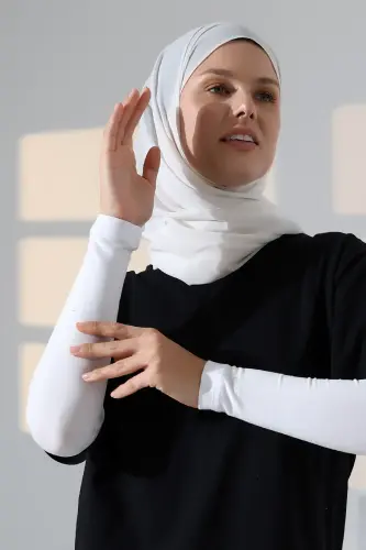 Kadın Düz Dikişsiz Pratik Likralı Tesettür Kolluk Penye Namaz Kolluğu - Beyaz - 3