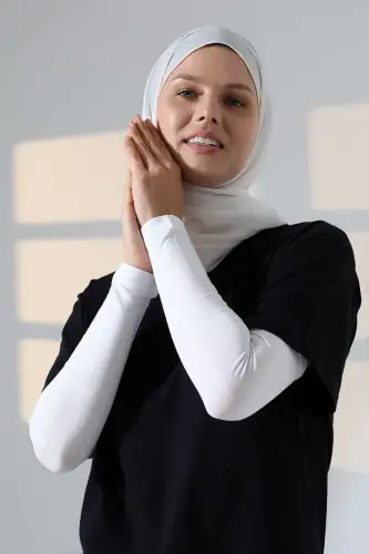Kadın Düz Dikişsiz Pratik Likralı Tesettür Kolluk Penye Namaz Kolluğu - Beyaz - 4