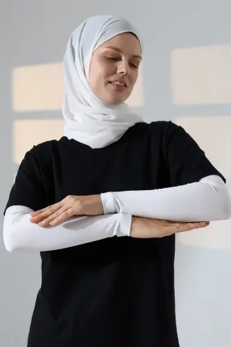 Kadın Düz Dikişsiz Pratik Likralı Tesettür Kolluk Penye Namaz Kolluğu - Beyaz - 5