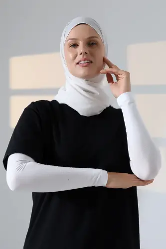 Kadın Düz Dikişsiz Pratik Likralı Tesettür Kolluk Penye Namaz Kolluğu - Beyaz - 6