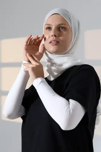 Kadın Düz Dikişsiz Pratik Likralı Tesettür Kolluk Penye Namaz Kolluğu - Beyaz - 7