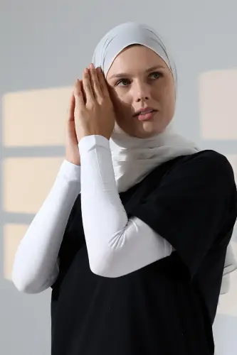 Kadın Düz Dikişsiz Pratik Likralı Tesettür Kolluk Penye Namaz Kolluğu - Beyaz - 8