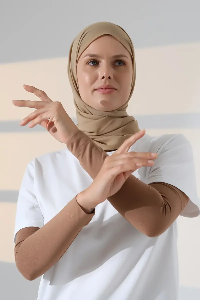 Kadın Düz Dikişsiz Pratik Likralı Tesettür Kolluk Penye Namaz Kolluğu - Kahve - 3